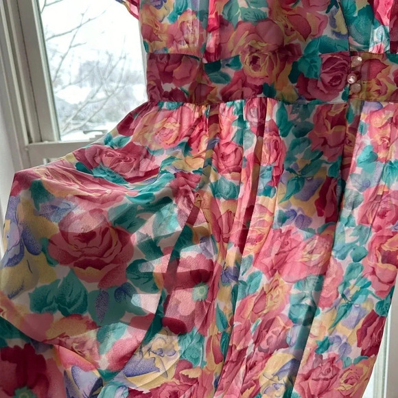 Vintage Floral Dress Size M/L Pink Pockets Modest 80s 90s Day Dress - Picture 6 of 6